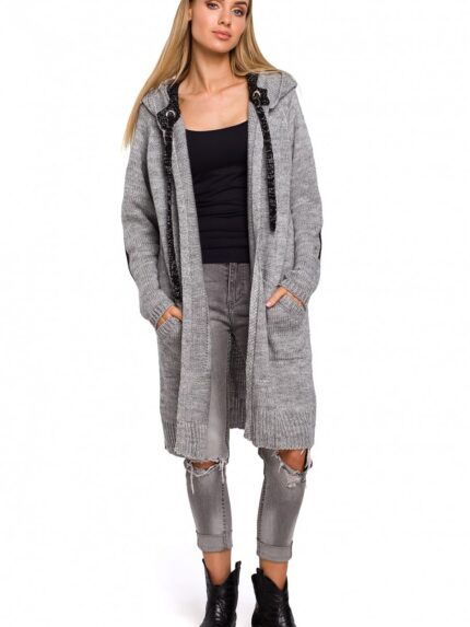 Hooded Cardigan with Straps Unique Color Combinations Shiny Thread Elegant Practical Everyday Style (136656)