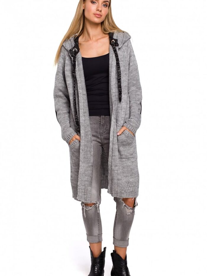 Hooded Cardigan with Straps Unique Color Combinations Shiny Thread Elegant Practical Everyday Style (136656) - Image 1