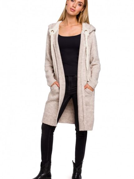 Stylish Hooded Cardigan Unique Cut Elegant Colors Shiny Thread Everyday Luxury (136657)