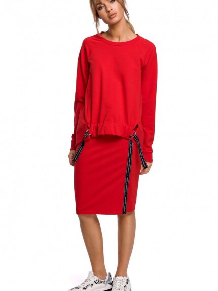 Ultra Comfortable Striped Sweatshirt Pencil Skirt Elastic Waistband Trendy Slit Detail (142264)