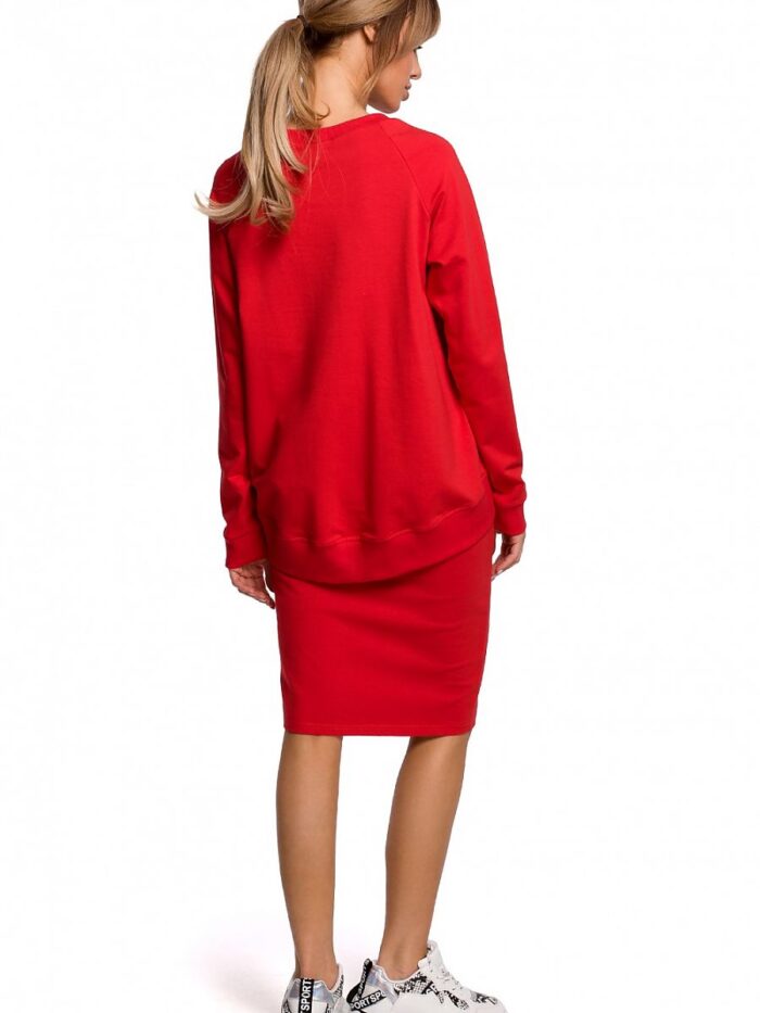 Ultra Comfortable Striped Sweatshirt Pencil Skirt Elastic Waistband Trendy Slit Detail (142264) - Image 2