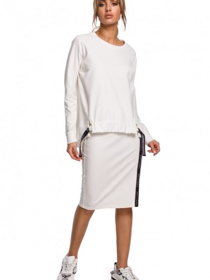 Ultra Comfortable Striped Sweatshirt Pencil Skirt Elastic Waistband Stylish Slit (142265)