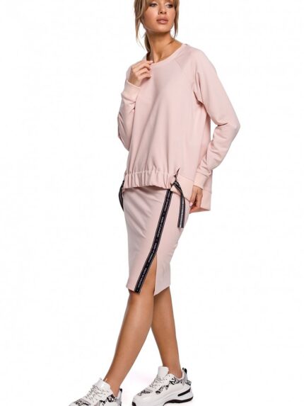 Ultra Comfortable Striped Sweatshirt Pencil Skirt Elastic Waistband Stylish Slit (142267)