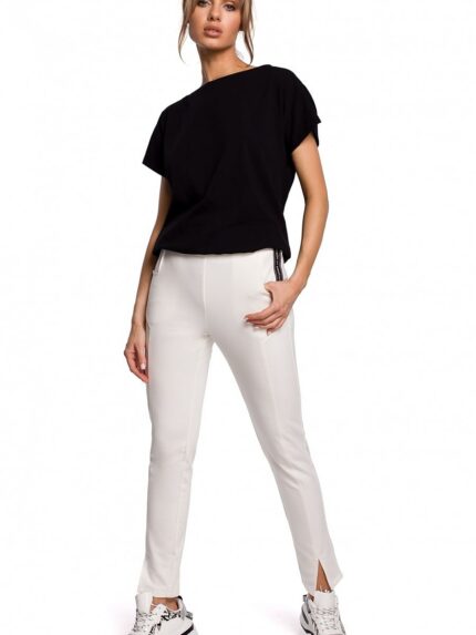 Ultimate Comfort Everyday Straight Leg Knit Cotton Trousers with Stylish Slit Detail (142270)