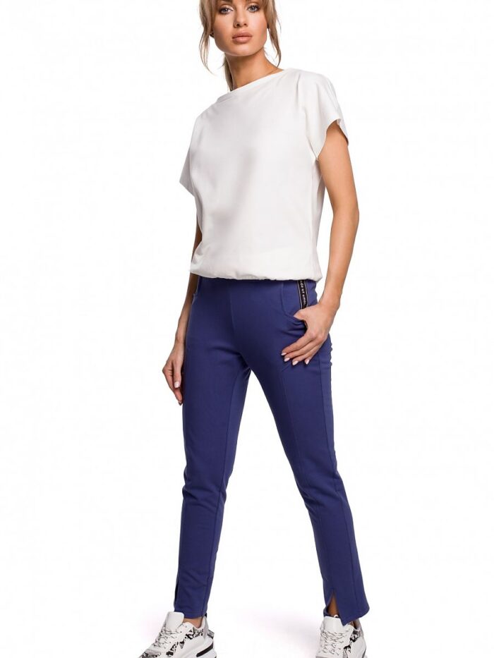 Everyday Wearable Super Soft Knit Cotton Straight Leg Trousers with Stylish Slit Detail (142271) - Image 1