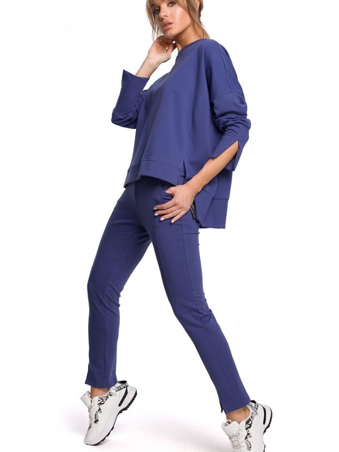 Everyday Wearable Super Soft Knit Cotton Straight Leg Trousers with Stylish Slit Detail (142271) - Image 2