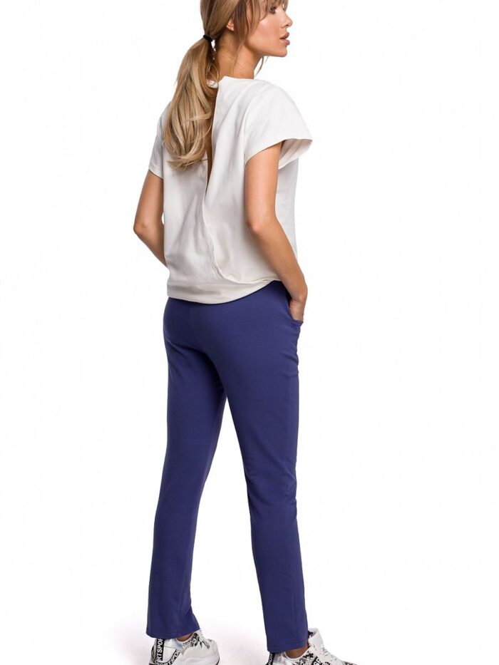 Everyday Wearable Super Soft Knit Cotton Straight Leg Trousers with Stylish Slit Detail (142271) - Image 3
