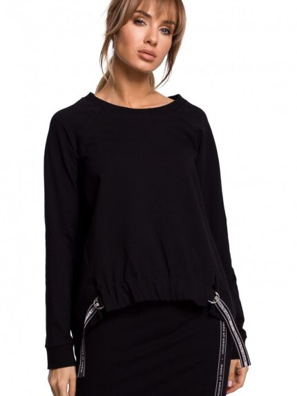 Stylish Asymmetrical Hem Sweatshirt Unique Logo Piping Design (142273)