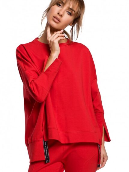Unique Mismatched Sweatshirt Stylish High Slits Cuffs Piping Perfect Fall Winter Style (142279)