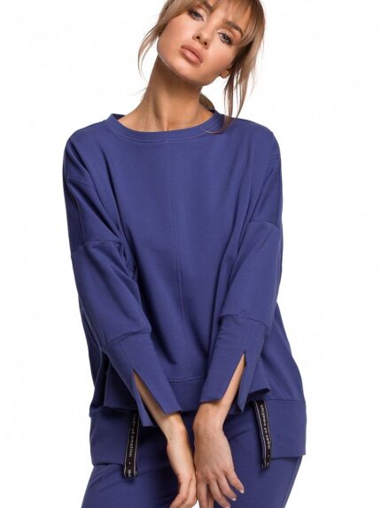 Unique Mismatched Sweatshirt High Slits Cuffs Piping Perfect Fall Fashion (142281)