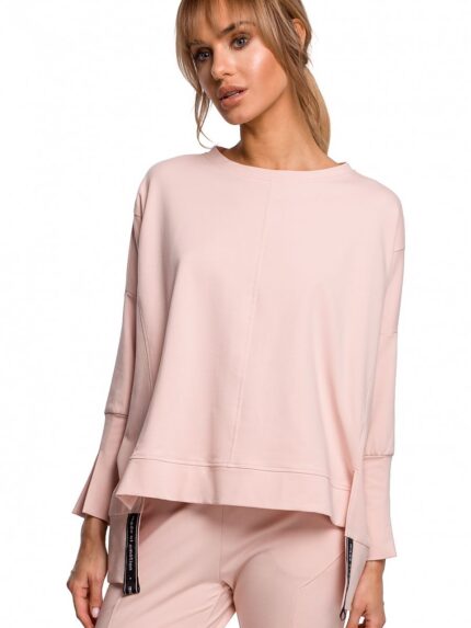 Unique Mismatched Sweatshirt Stylish Side Slits Cuffs Piping Perfect Fall Winter Style (142282)
