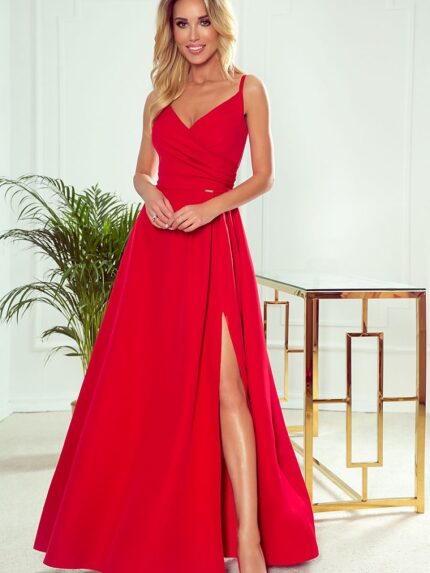 Numoco Elegant Polish Maxi Dress Stunning Neckline Slit Detail (143340)