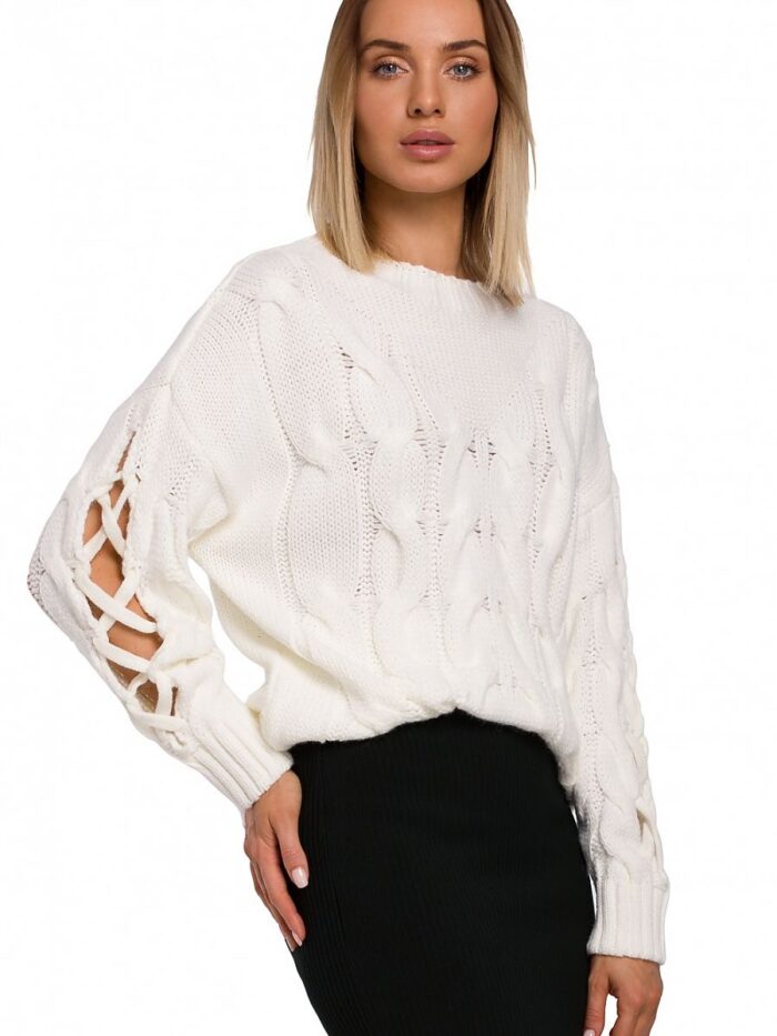Unique Cracked Sleeve Jumper Warm Cozy Stylish Knitwear (147413) - Image 1