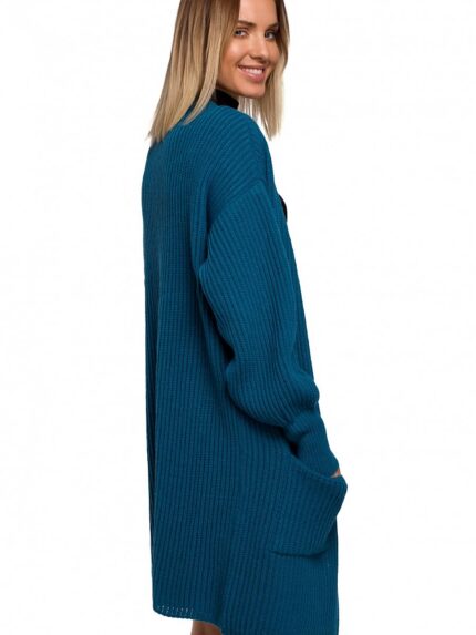 Oversized Deep V Button Down Chain Weave Cardigan Cozy Chic Style (147419)