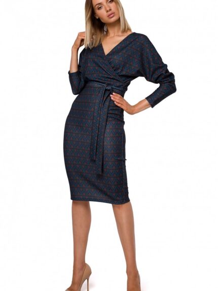Luxurious Knit Daydress Sensual Envelope Top Fitted Silhouette Three Prints Unlined (147473)