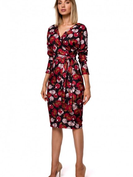 Sensual Knit Dress Elegant Comfort Fitted Bottom Loose Envelope Top Waist Belt Unlined Three Prints (147475)