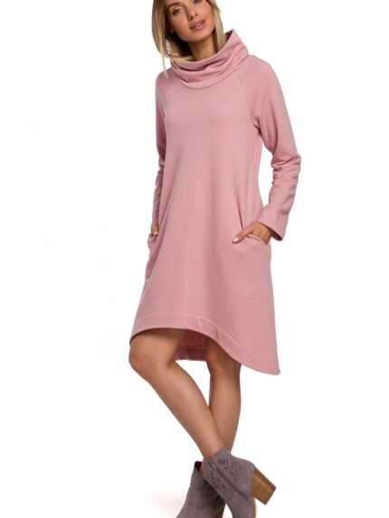 Cozy High-Collar Asymmetrical A-Line Knit Dress (147953)