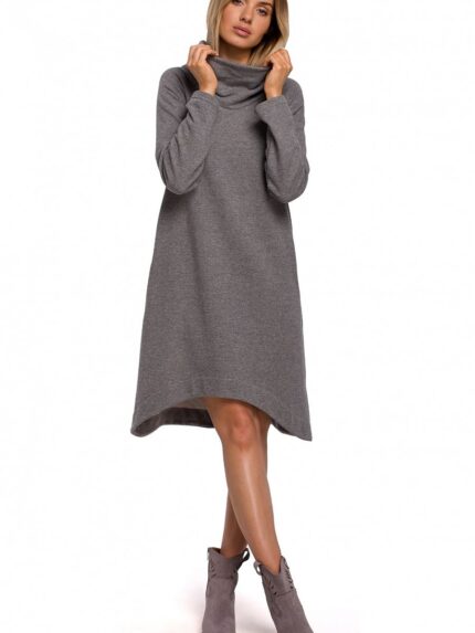 Cozy Asymmetrical High-Collar Knit A-Line Dress (147954)