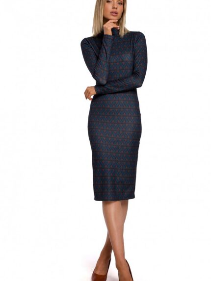 Stunning Multicolored Print Fitted Day Dress Effortlessly Chic and Flattering (147984)