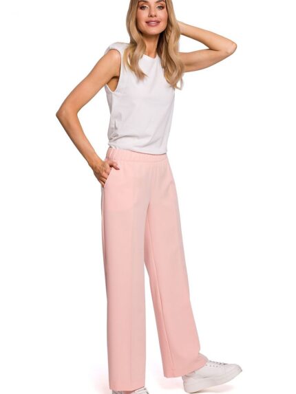Effortless Chic Wide Leg Trousers Elegant Pleats Modern Comfort Elastic Waistband (152651)