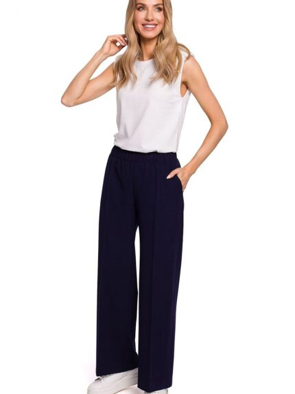 Effortless Chic Wide Leg Trousers Elegant Pleats Modern Comfort Elastic Waistband (152652)