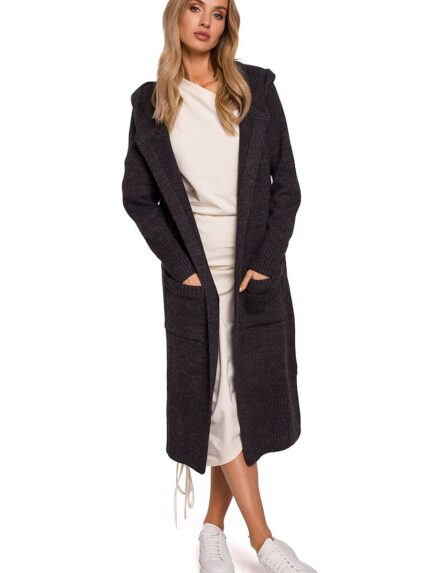 Luxurious Oversized Hooded Cardigan Soft Yarn Cozy Pockets Side Slits (153611)