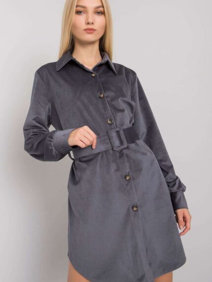 Elegant Graphite Long Sleeve Belted Dress Italian Design (160422)