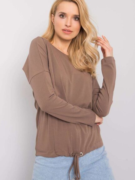 Elegant Long Sleeve Tie Waist Straight Cut Blouse 161357