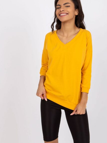 Elegant Ribbed Cuff V Neck 3 4 Sleeve Blouse (162859)