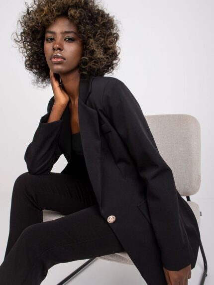 Elegant Long Sleeve Button Jacket Lined Faux Pocket Shoulder Pads Versatile Style (164601)