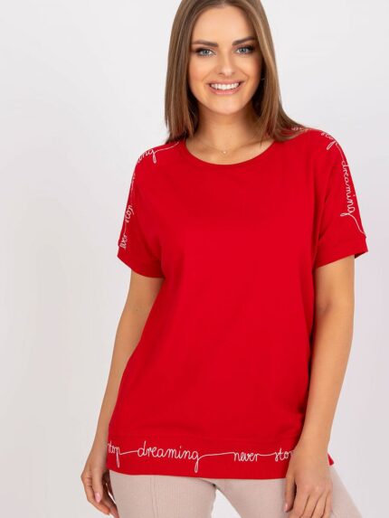Elegant Short Sleeve Round Neck Blouse Decorative Inscriptions Perfect Everyday Wear (164685)