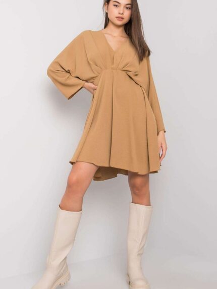 Elegant Dark Beige Flared Triangle Neckline Day Dress Versatile Style Perfect for Any Occasion (164969)