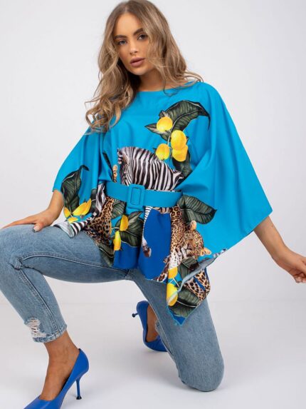 Elegant Loose Fit 34 Sleeve Belted Patterned Blouse Italy Moda (165420)