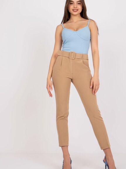 Elegant High-Waisted Women's Trousers Zip Button Pockets Belt Included (166885)