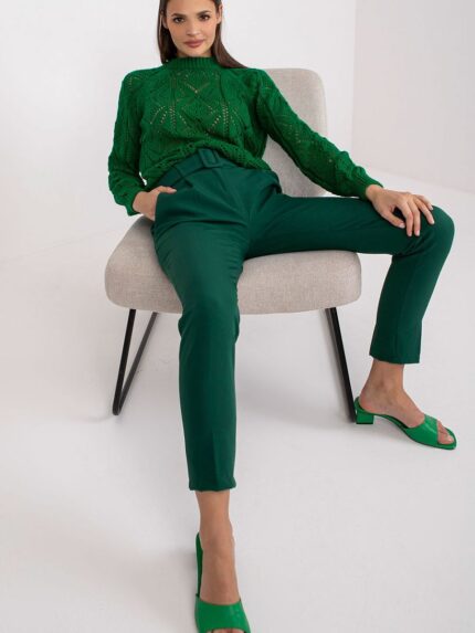 Elegant High-Waisted Women's Trousers Zip Button Pockets Belt Included (166886)