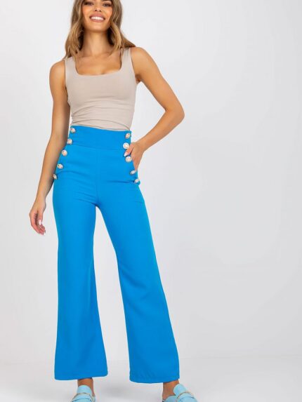 Elegant High Waisted Womens Trousers Decorative Buttons Hidden Zip Pockets (166893)