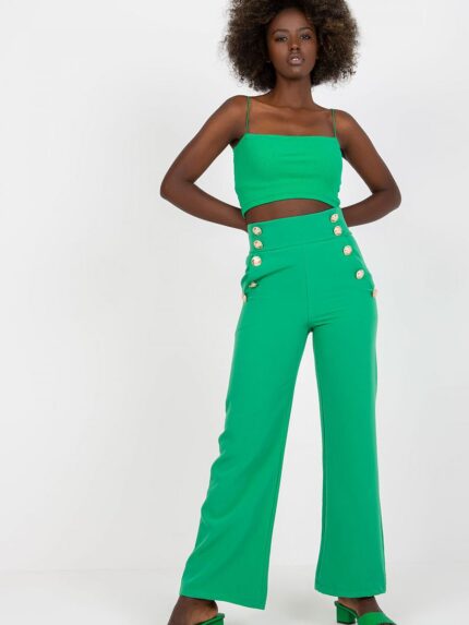 Elegant High-Waisted Women's Trousers Stylish Button Detail Hidden Zip Pockets (166963)