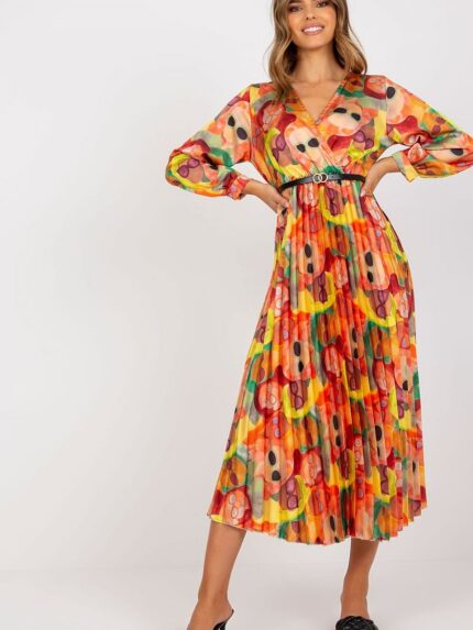 Elegant Long Sleeve Pleated Envelope Neck Day Dress Versatile Style (166982)