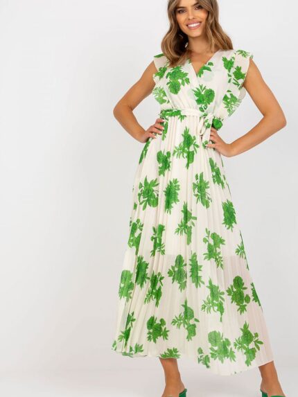 Stunning Frill Sleeve Summer Dress Pleated Waist Tie Detail (166992)
