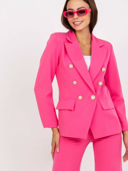 Luxurious Ladies Buttoned Jacket Shoulder Pads Faux Pockets Versatile Style (167113)