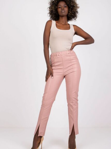 Eco Leather High Rise Women's Trousers Elastic Waistband Side Slits Italy Moda (167260)