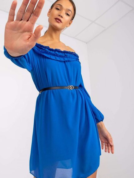 Elegant Spanish Neckline Long Sleeve Day Dress with Belt and Lining Perfect for Any Occasion (167371)
