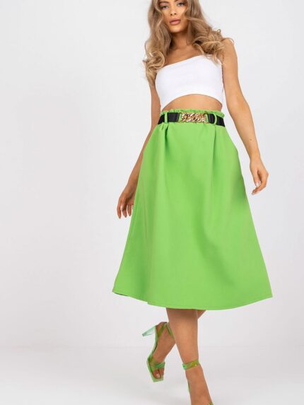 Elegant Elastic Waistband Skirt Side Pockets Decorative Belt Italy Moda (167491)