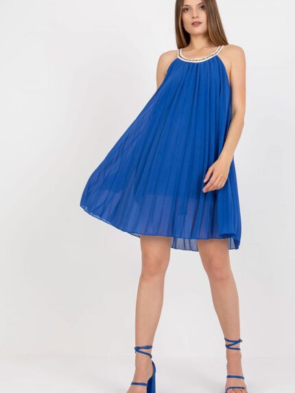 Elegant Summer Pleated Strapless Lined Round Neck Day Dress (167716)