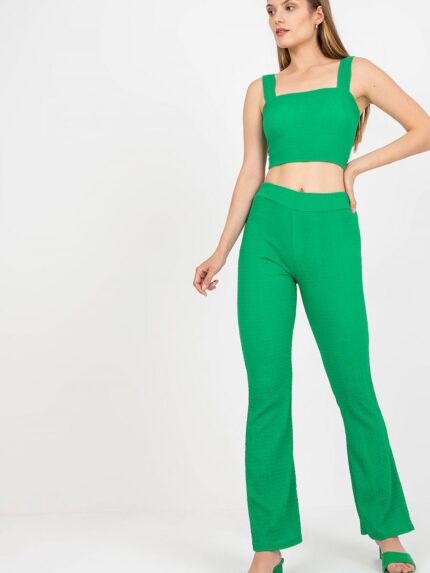 Luxurious Two Piece Set Padded Short Top Wide Leg Pants High Waist Elastic (167782)