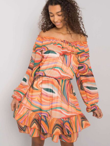 Elegant Long Sleeve Spanish Neckline Daydress Frilled Hemline Italian Design (169534)