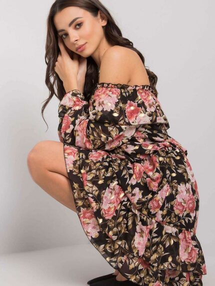 Elegant Long Sleeve Spanish Neckline Daydress Frilled Hemline Italian Design (169536)