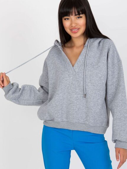 Luxury V-Neck Tie Front Hooded Long Sleeve Womens Sweatshirt (169706)