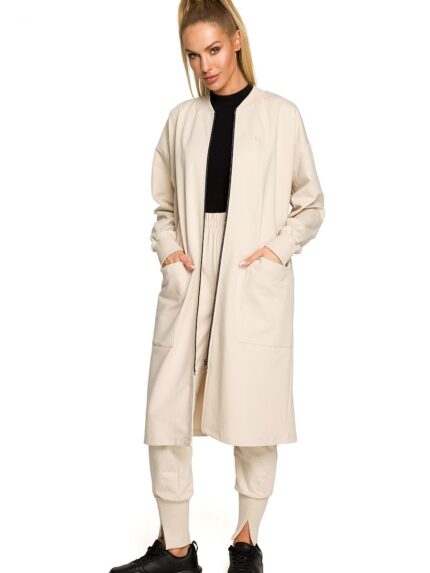 Ultimate Cozy Zip-Up Parka Sweatshirt Oversized Ribbed Neck Large Pockets Cotton Knit (169982)