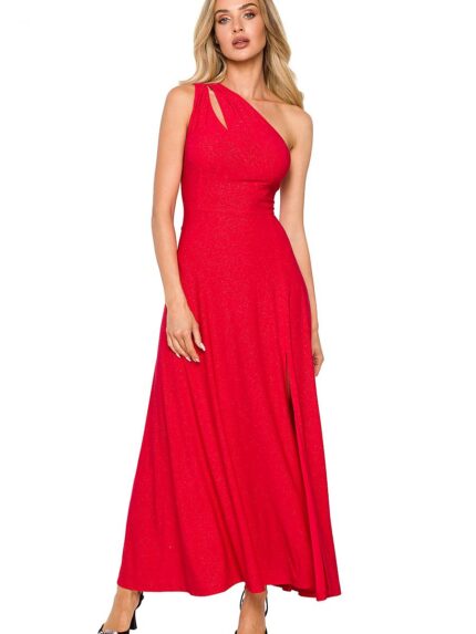 Stunning Brocade Evening Gown High Slit One Shoulder Cutout Elegant Fitted Design (172393)